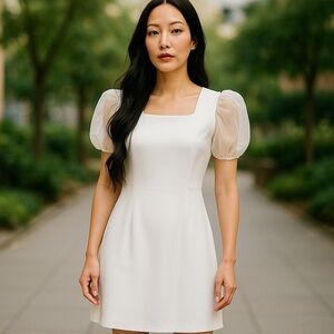 JM STUDIO BY JOHN MEYER Elegant Dressy White Midi Cocktail Dress  SZ 6
